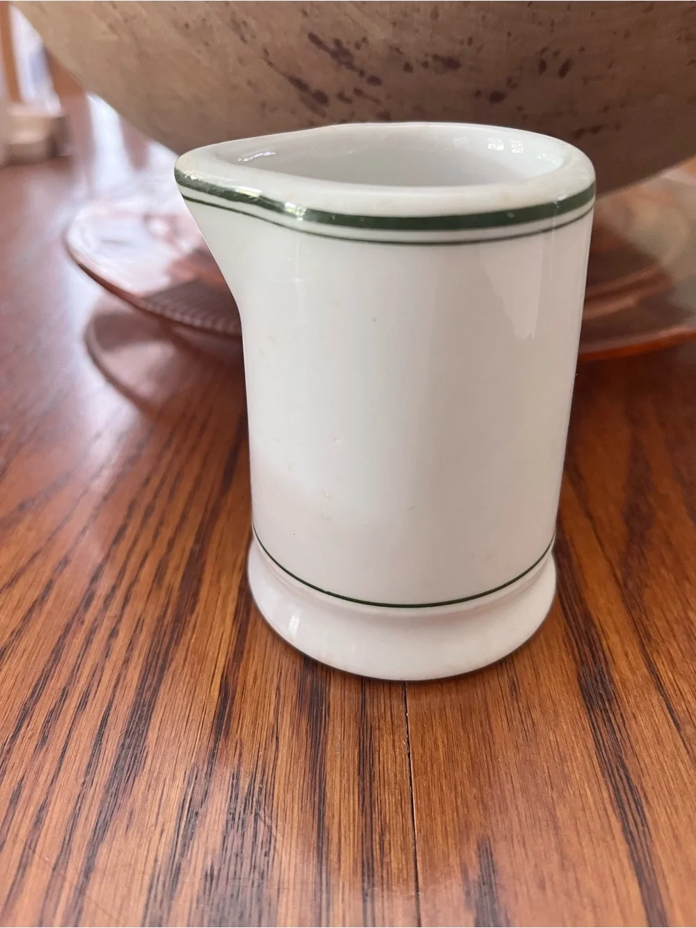 White Ceramic Creamer with Green Trim - Classic Tableware